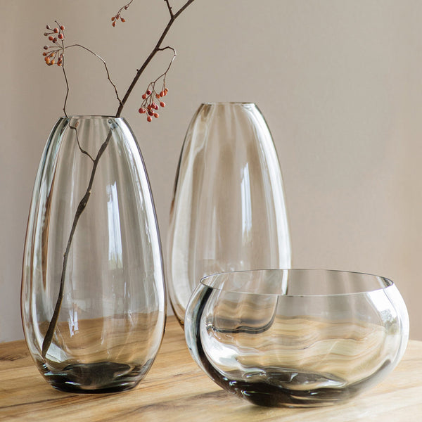 Bolla Glass Gray Medium Pleated Vase