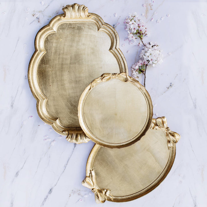 Florentine Wooden Accessories Gold Handled Large Tray