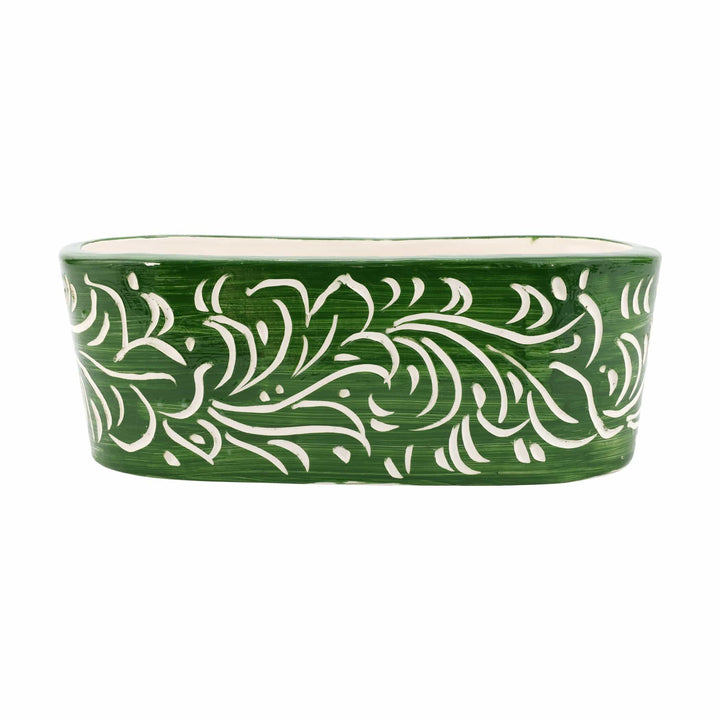 Rustic Garden Dark Green Scroll Oval Planter