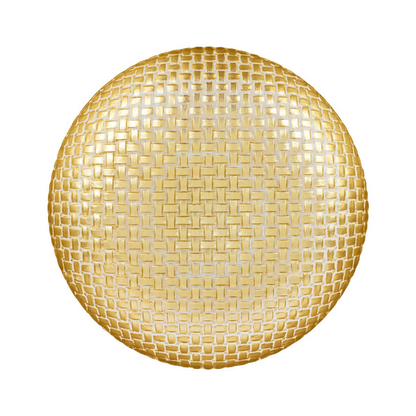 Rufolo Glass Gold Basketweave  Large Shallow Bowl