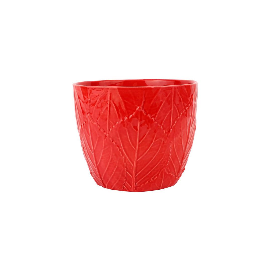 Viva Garden Red Embossed Leaves Cachepot