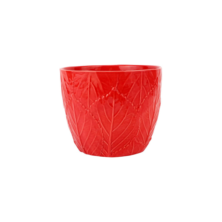 Viva Garden Red Embossed Leaves Cachepot