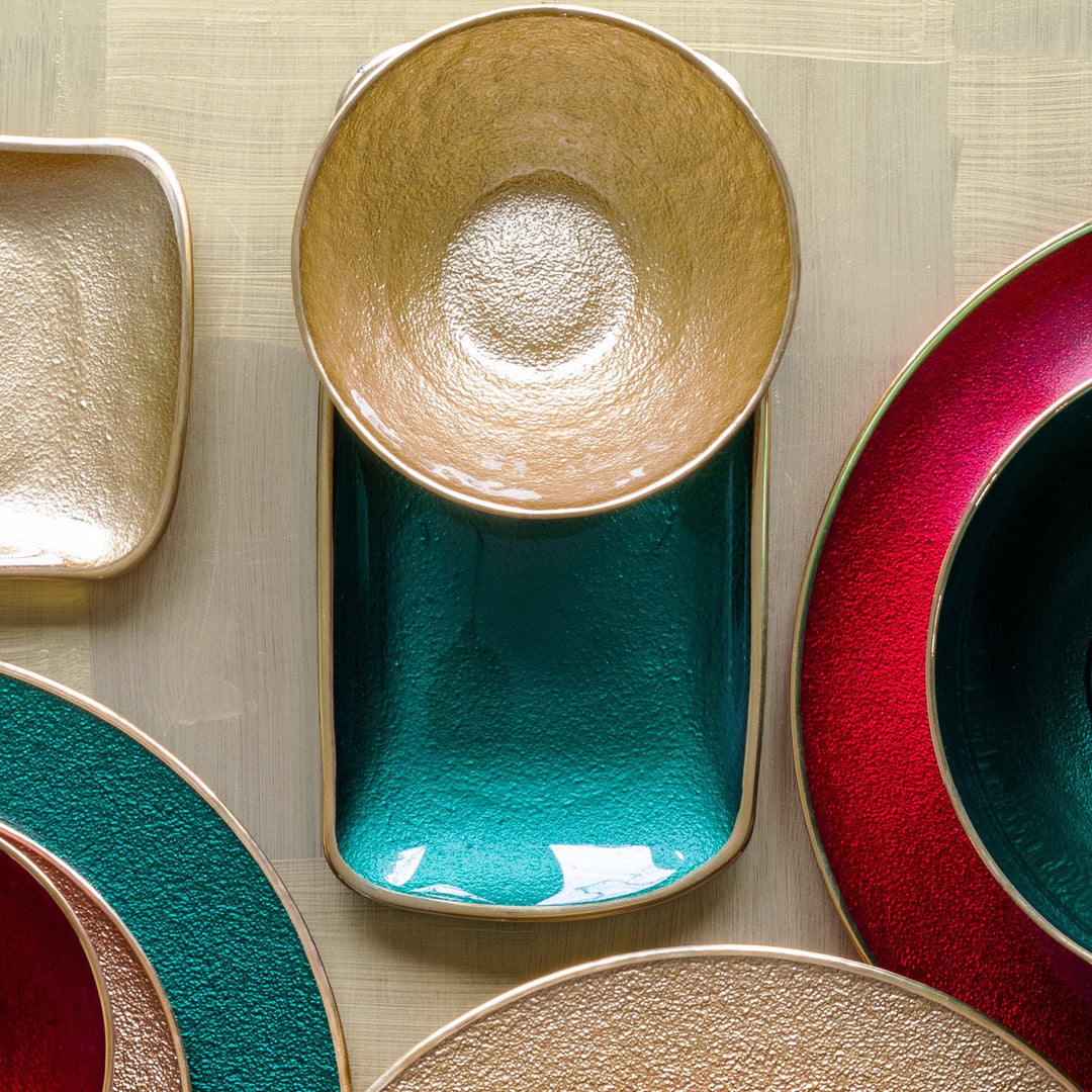 Metallic Glass Emerald Rectangular Tray