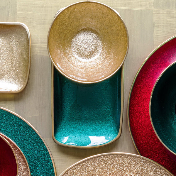 Metallic Glass Emerald Rectangular Tray