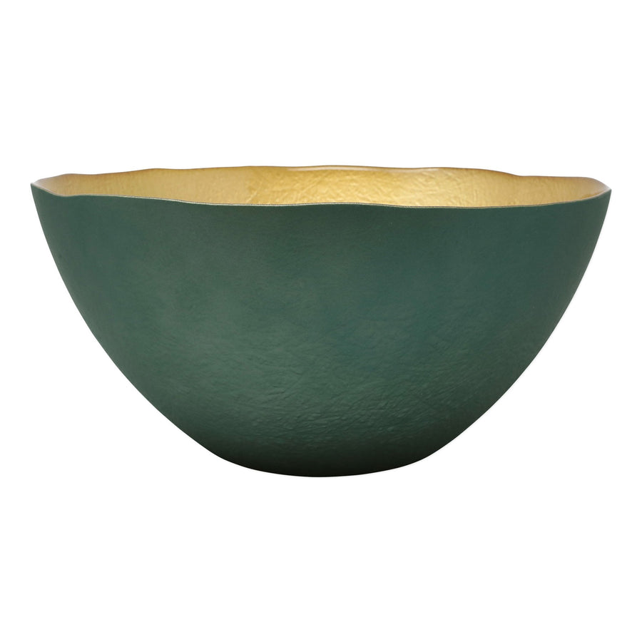 Two-Tone Glass Emerald & Gold Large Deep Bowl by VIETRI